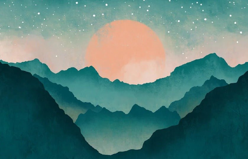 Papier peint sur mesure montagne brume turquoise, XXL, tendance