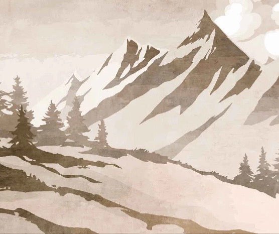 Vintage sepia-toned fir and mountain wallpaper