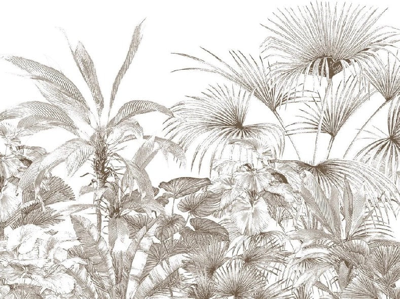 Monochrome engraving tropical wallpaper