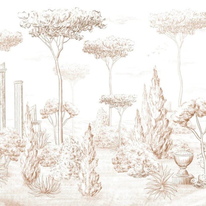 Sepia pine forest Roman-style wallpaper