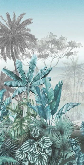 Trendy tropical blue wallpaper