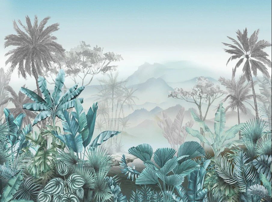 Trendy tropical blue wallpaper