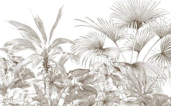 Monochrome engraving tropical wallpaper