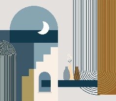 Graphic blue arch wallpaper