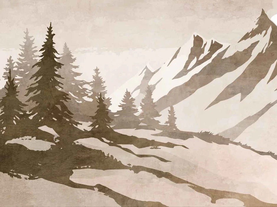Vintage sepia-toned fir and mountain wallpaper