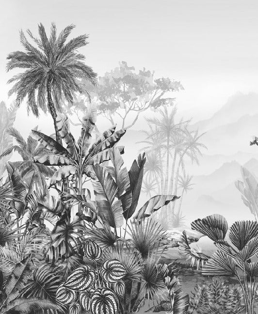 Tropical black and white wallpaper