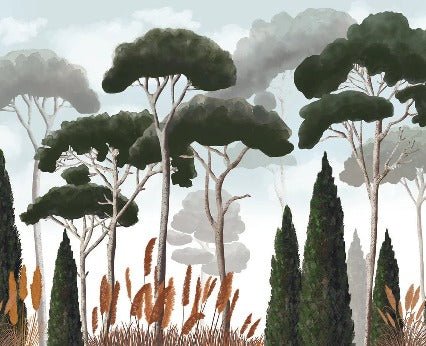 Custom wallpaper cypress pine and pampas grass