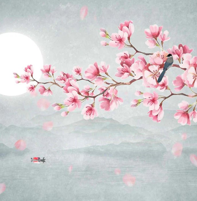 Poetic cherry blossom floral wallpaper