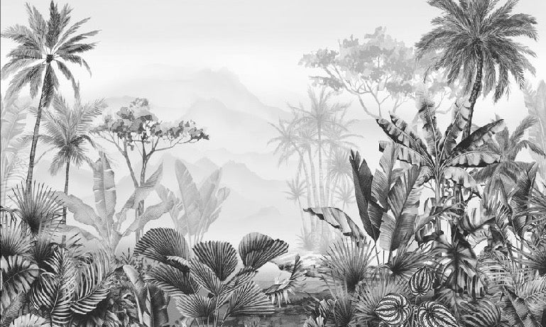 Tropical black and white wallpaper
