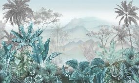 Trendy tropical blue wallpaper