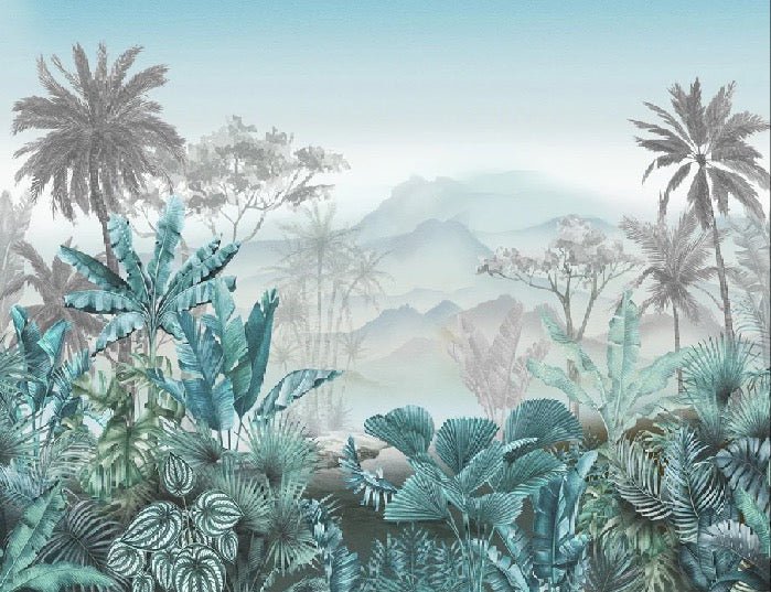 Trendy tropical blue wallpaper