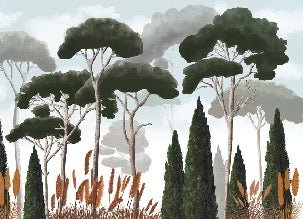 Custom wallpaper cypress pine and pampas grass