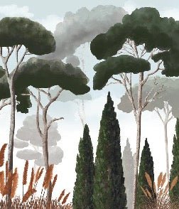 Papier peint sur mesure cyprès pins et herbes de la pampa, XXL, tendance