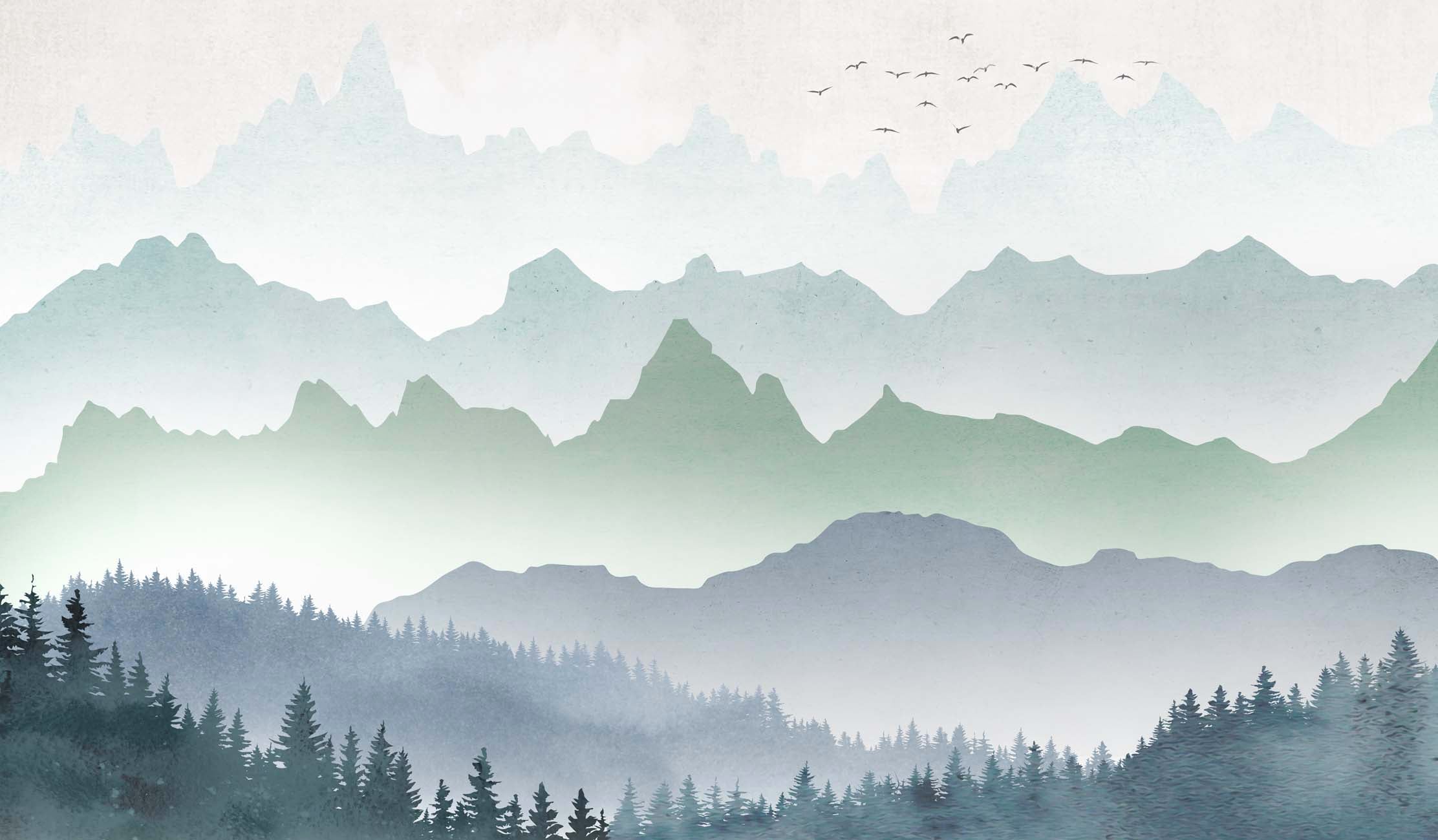 Papier peint salle de bain brume matinale forêt, XXL, tendance