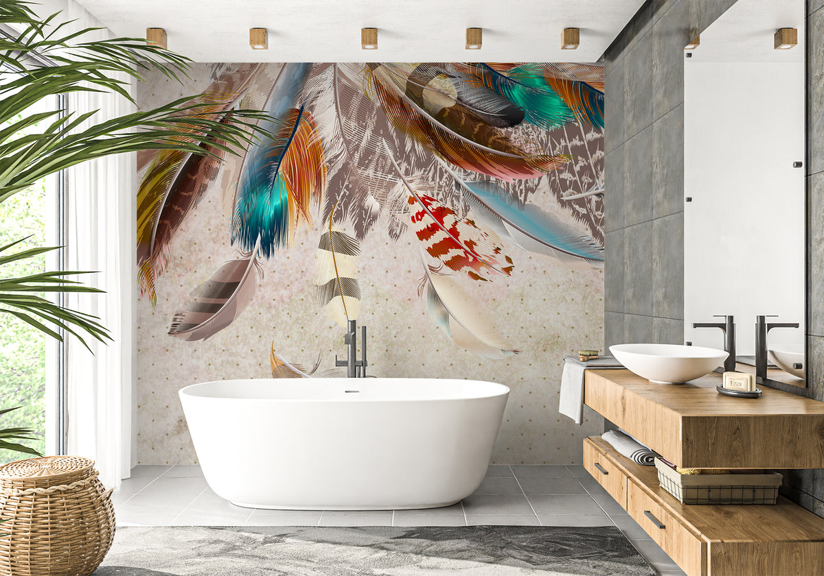 Indian feathers bathroom wallpaper