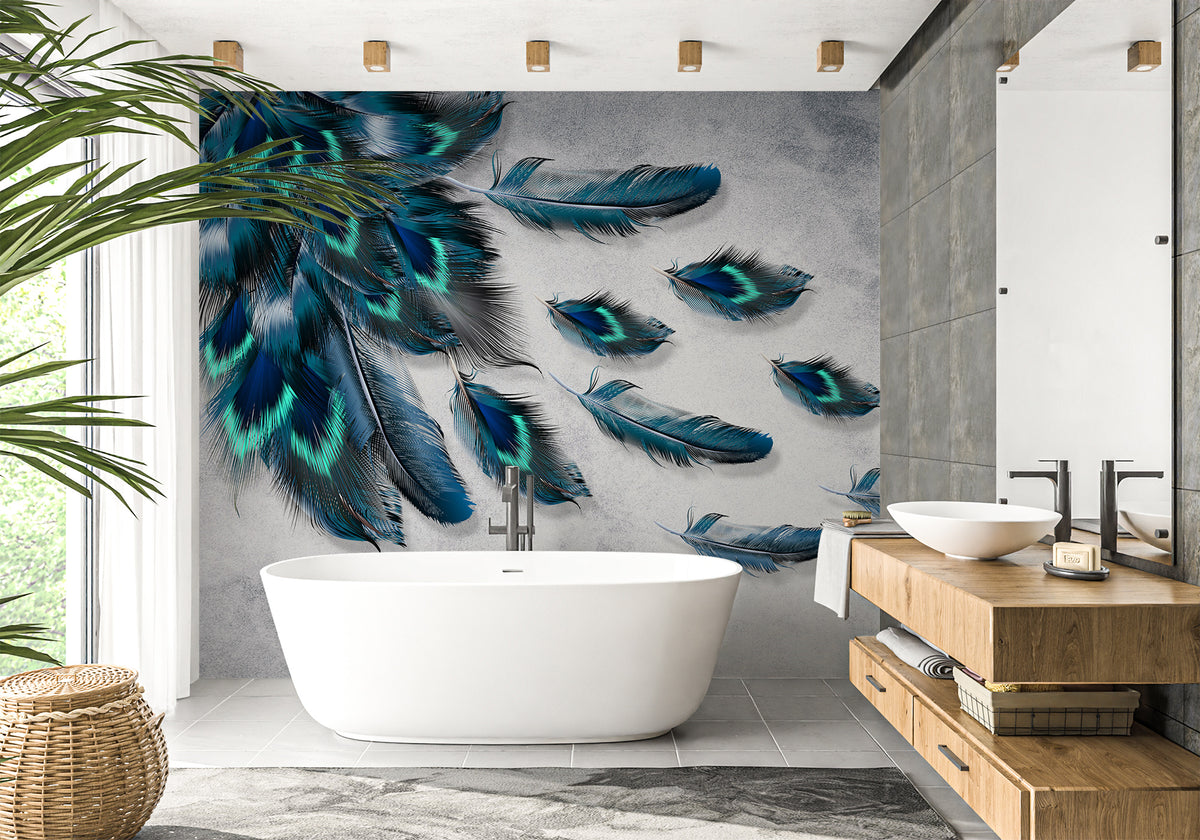 Flying Peacock bathroom wallpaper