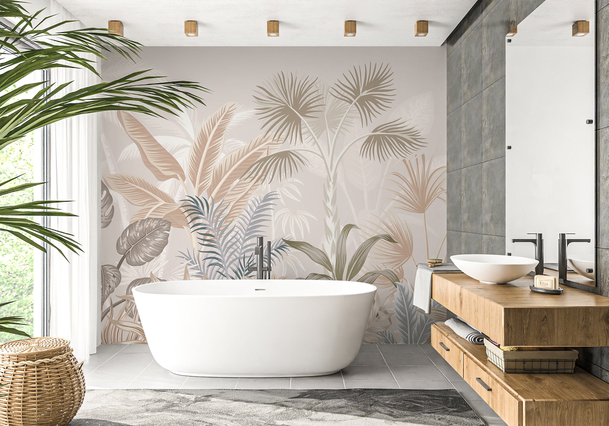 Papier peint salle de bain jungle terracotta, XXL, tendance