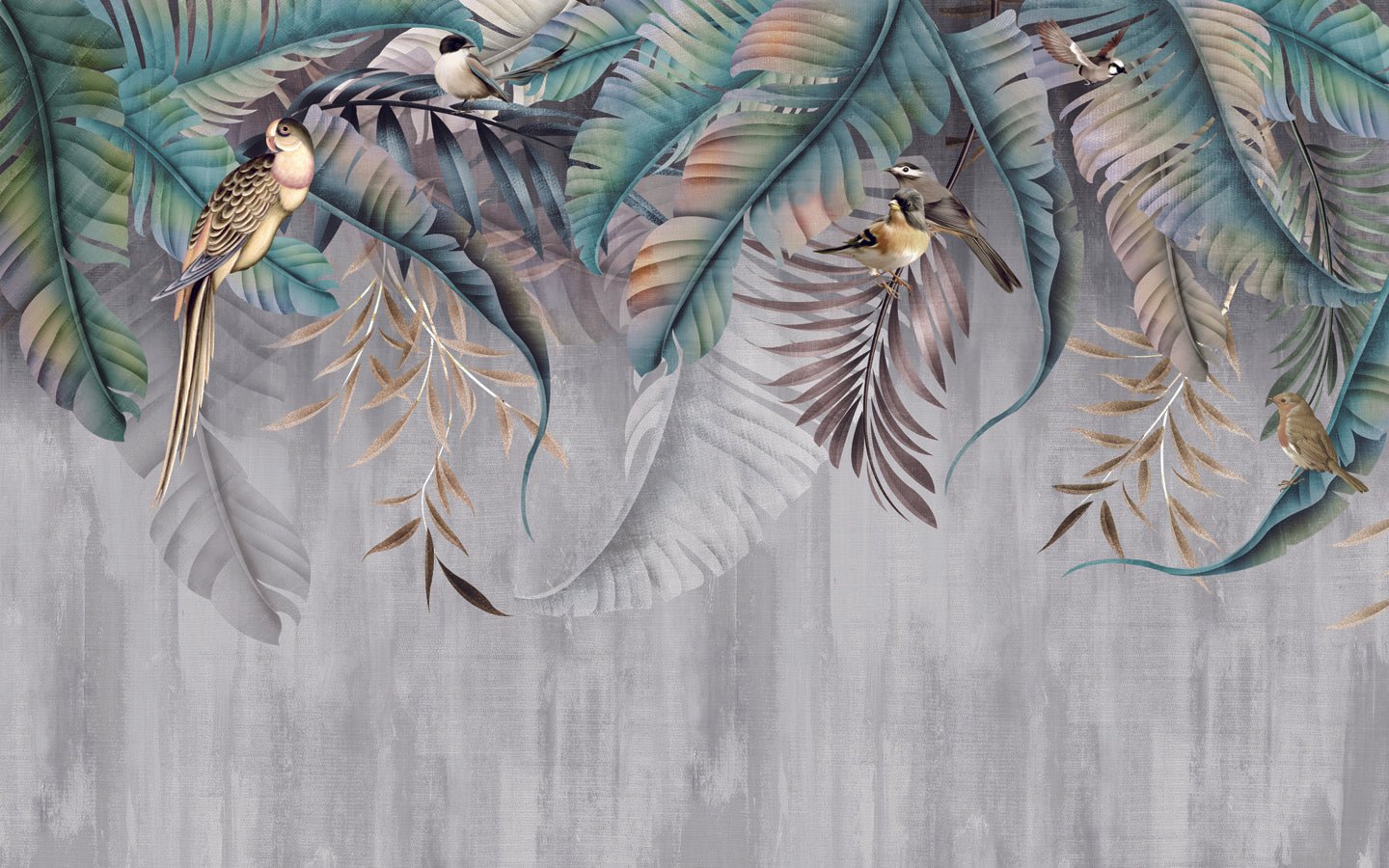 Papier peint salle de bain Feuilles & Birds, mural concept, tendance
