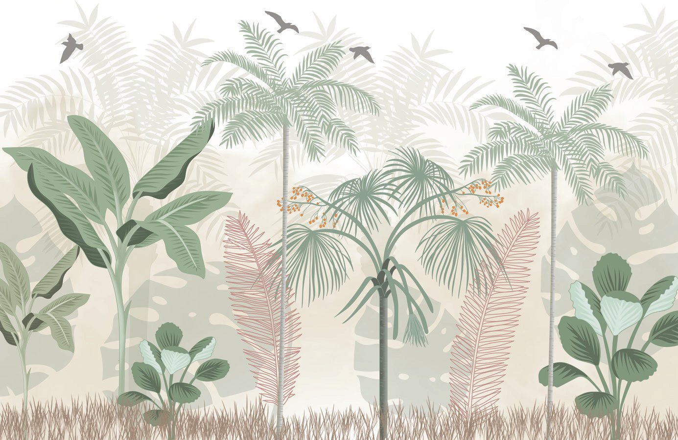 Papier peint salle de bain jungle pastel, mural concept, tendance