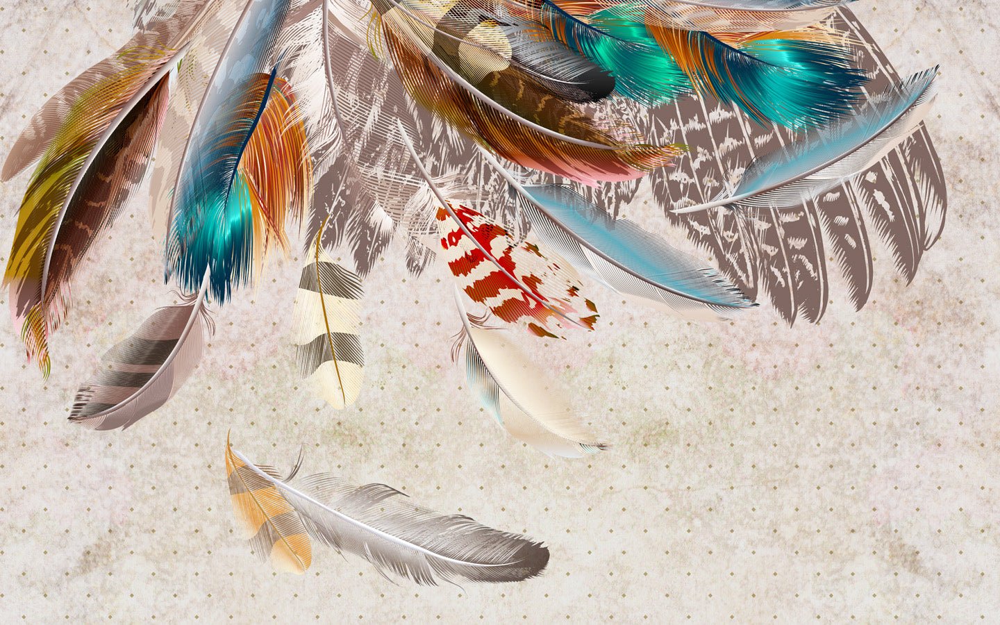 Papier peint salle de bain Plumes indiennes, mural concept, tendance
