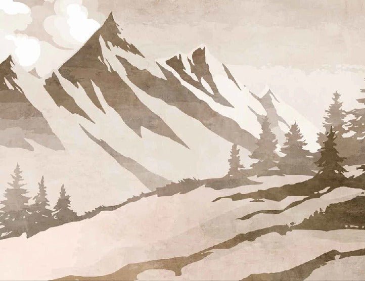 Vintage sepia-toned fir and mountain wallpaper
