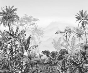 Papier peint tendance tropical noir et blanc, XXL, tendance