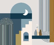 Graphic blue arch wallpaper