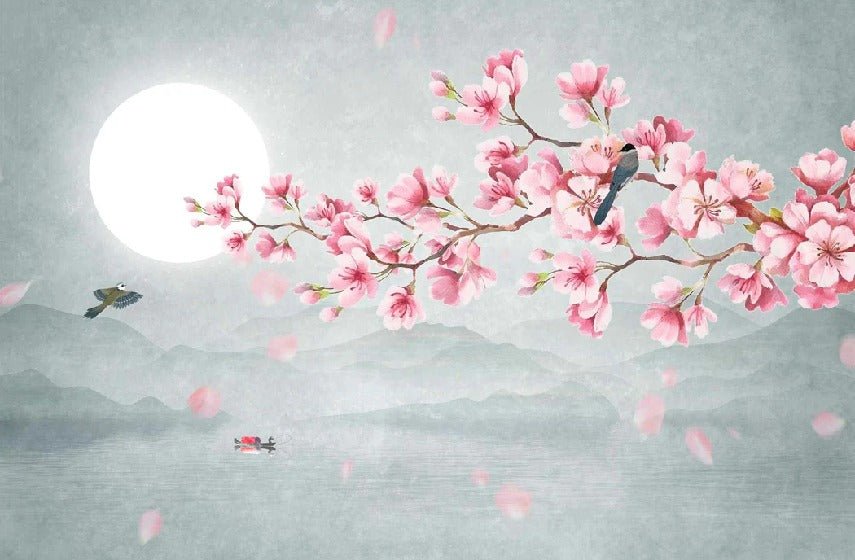 Poetic cherry blossom floral wallpaper
