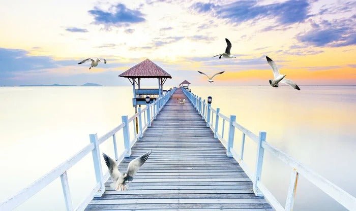 Trompe l'oeil wallpaper Pontoon sea view