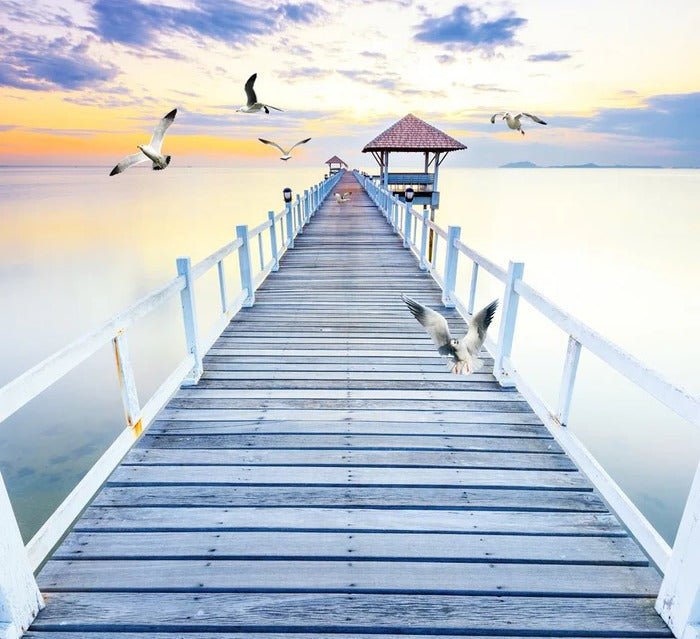 Trompe l'oeil wallpaper Pontoon sea view