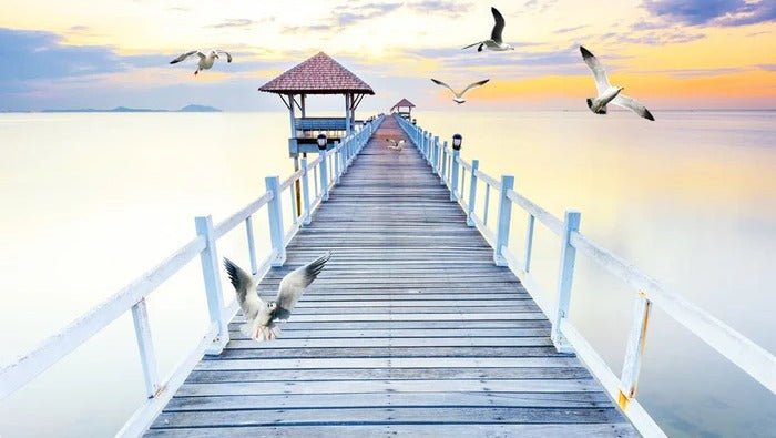 Trompe l'oeil wallpaper Pontoon sea view