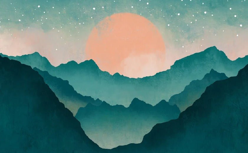 Papier peint sur mesure montagne brume turquoise, XXL, tendance