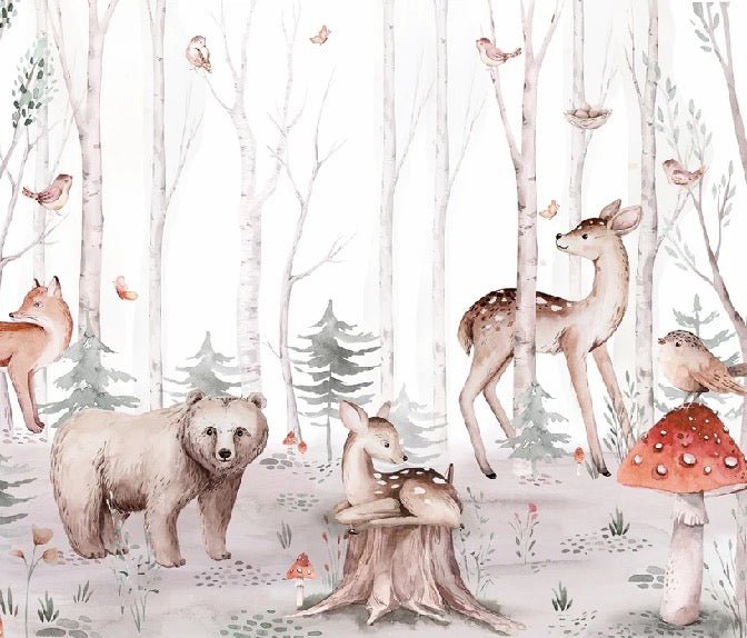 Children's watercolor wallpaper forest animals