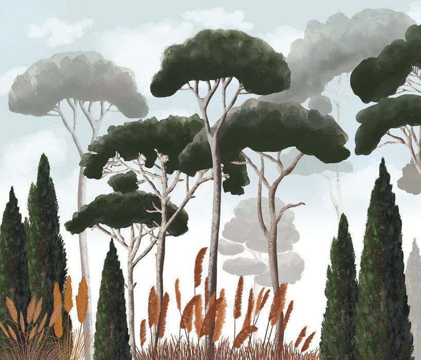 Custom wallpaper cypress pine and pampas grass