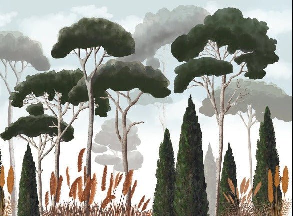 Custom wallpaper cypress pine and pampas grass