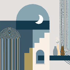 Blue graphic arch wallpaper