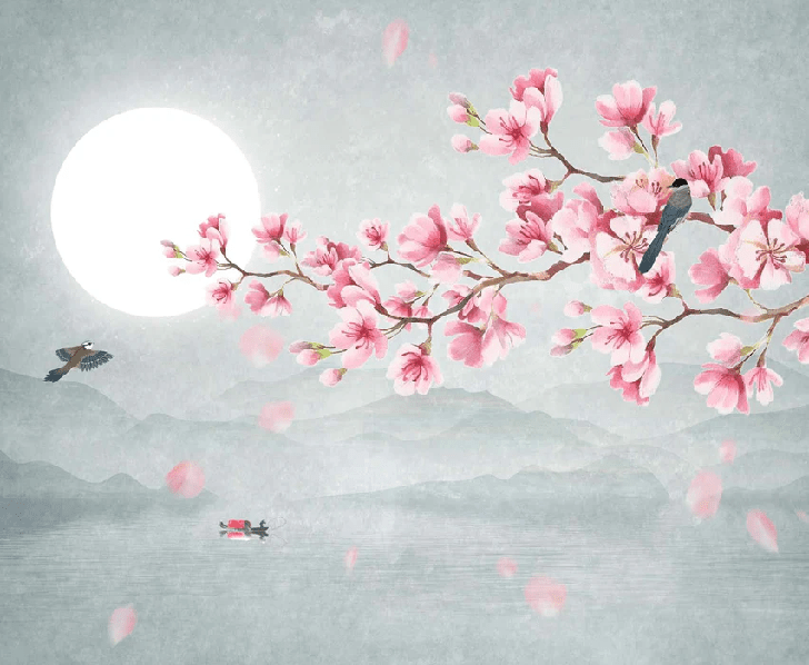 Poetic cherry blossom floral wallpaper