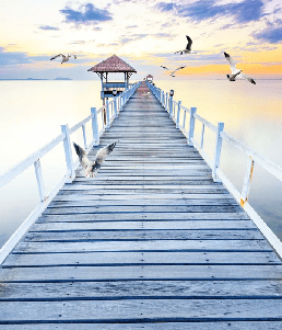 Trompe l'oeil wallpaper Pontoon with sea view