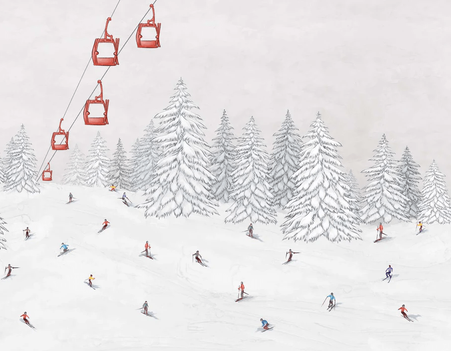 Colorful skiers gondola wallpaper