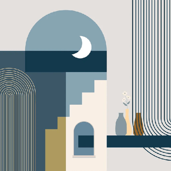 Blue graphic arch wallpaper