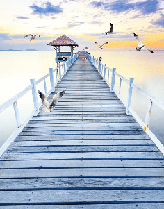 Trompe l'oeil wallpaper Pontoon with sea view