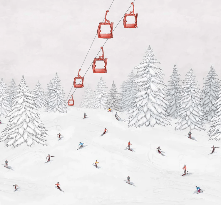 Colorful skiers gondola wallpaper