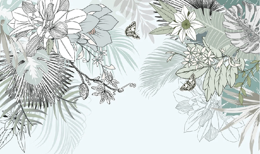 Nature-inspired wallpaper in water green