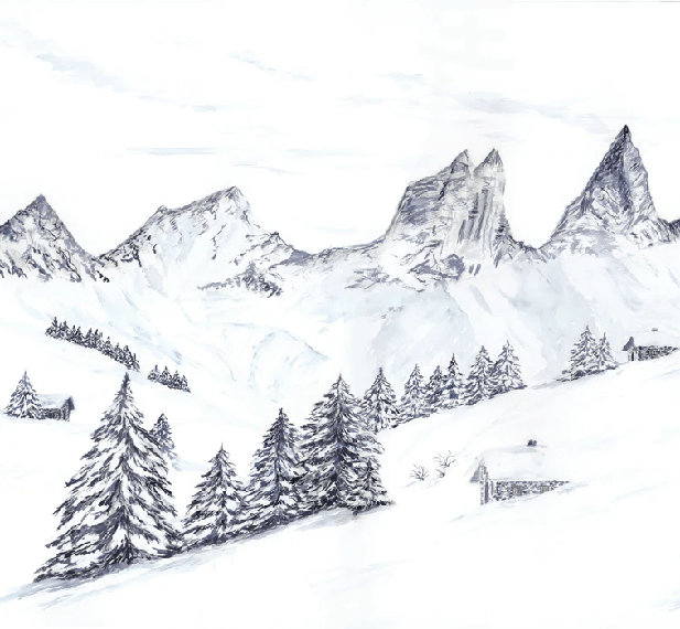 Watercolor wallpaper of an Alpine dream