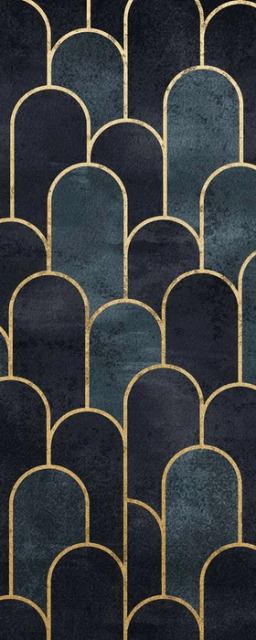 Dark blue chic bathroom wallpaper