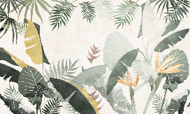 Custom-made green and yellow plant wallpaper