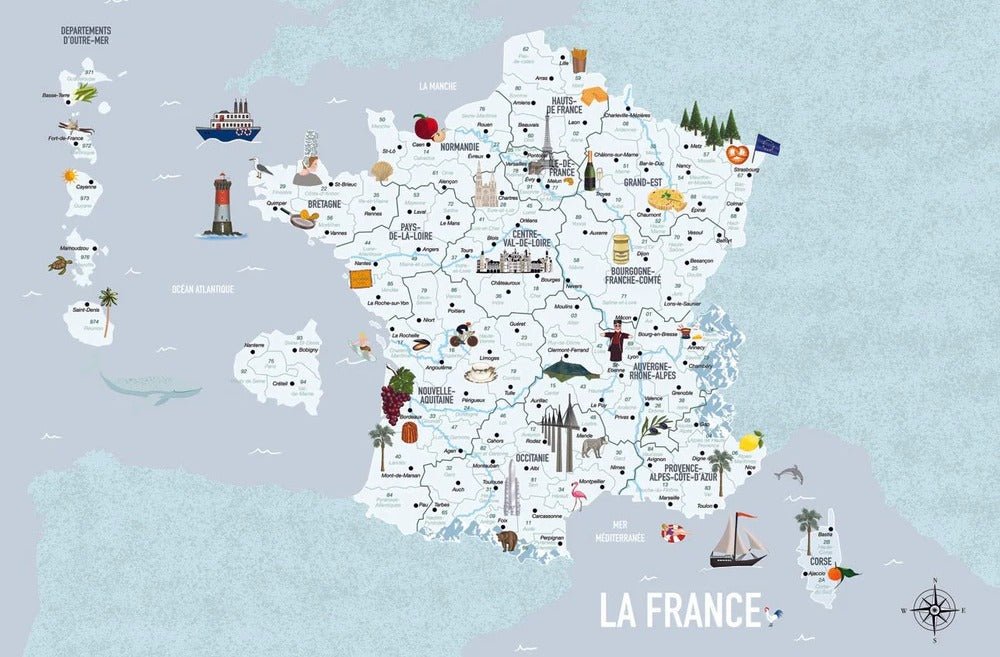 Children's map of France blue wallpaper