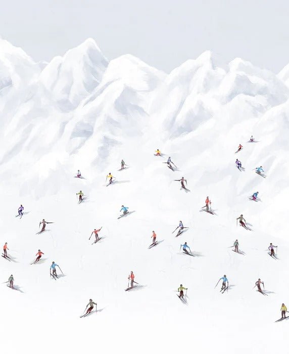 Colorful skiers mountain wallpaper