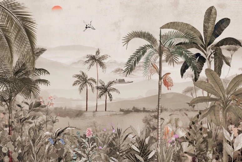 Jungle art painted wallpaper