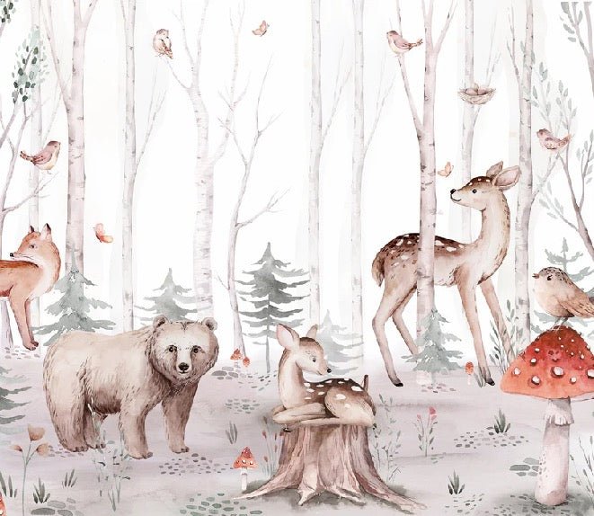 Children's watercolor wallpaper forest animals